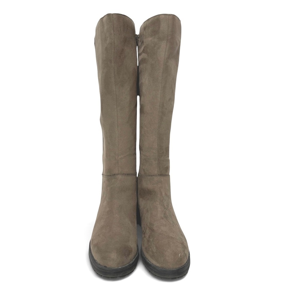 Arizona Jean Co AZ Speck Taupe Faux Suede Tall Riding Boots Low Block Heel 9.5M